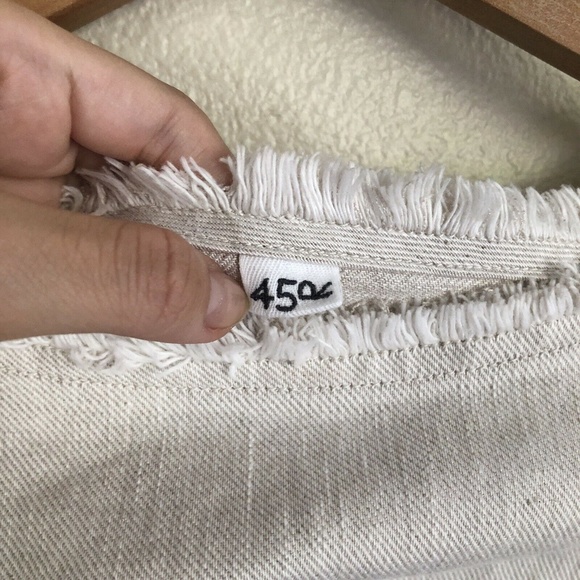 45R by 45RPM Japanese Cotton Linen Denim Frayed Hem Oversized Top in Beige - Picture 10 of 12